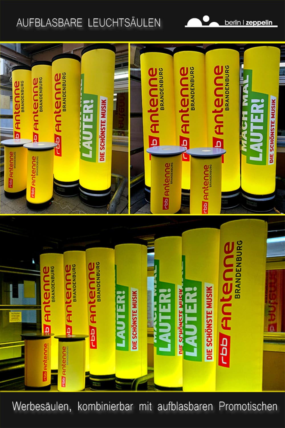 Leuchtsäulen und Airtubes, beleuchtet und aufällig